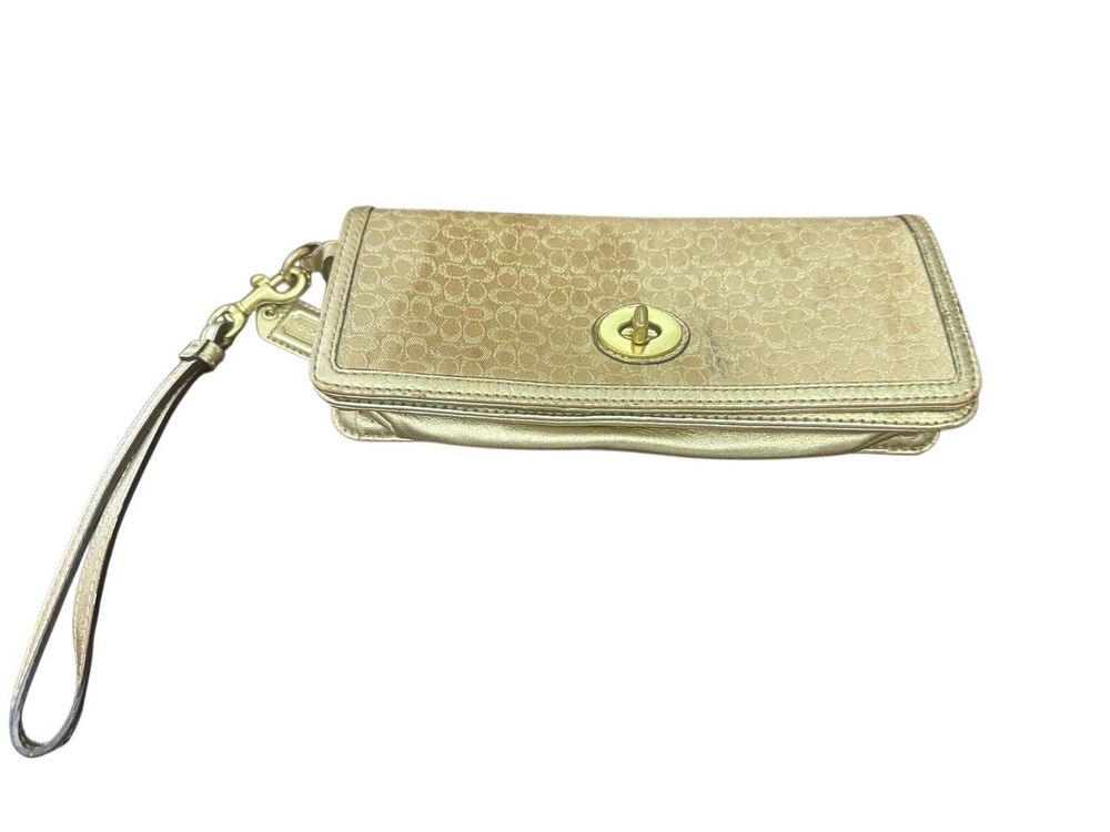 Coach Gold Metallic Wristlet – Y2K Metallic – Signature C – Vintage – As Is